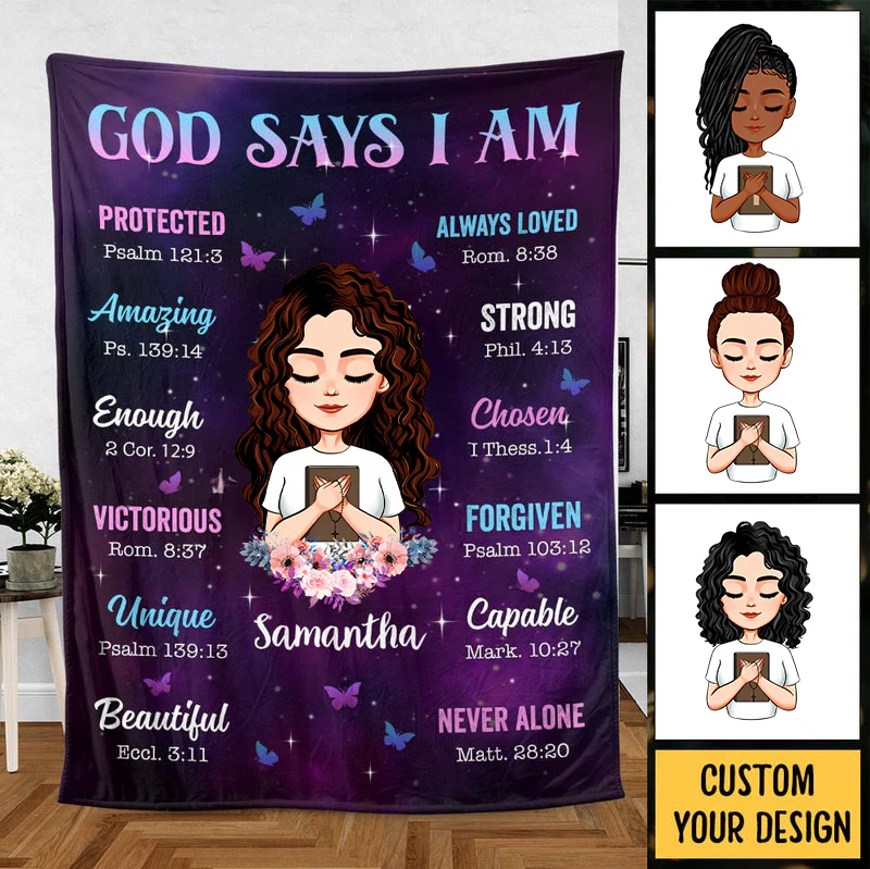 God Says I Am - Personalized Blanket - Gift For Daughter, Granddaughter, For Birthday | CLGOD01 TD118 - Image 2