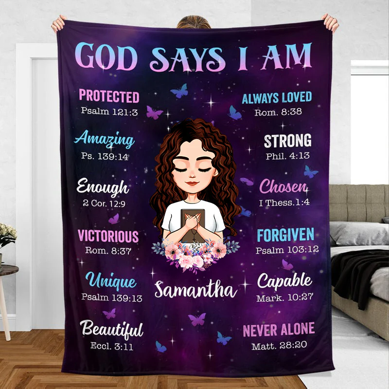 God Says I Am - Personalized Blanket - Gift For Daughter, Granddaughter, For Birthday | CLGOD01 TD118 - Image 3