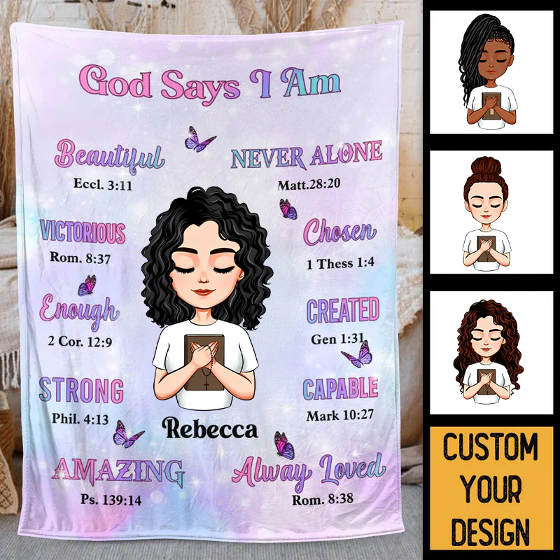 God Says I Am - Personalized Blanket - Gift For Her | CLGOD05 HL128 - Image 3