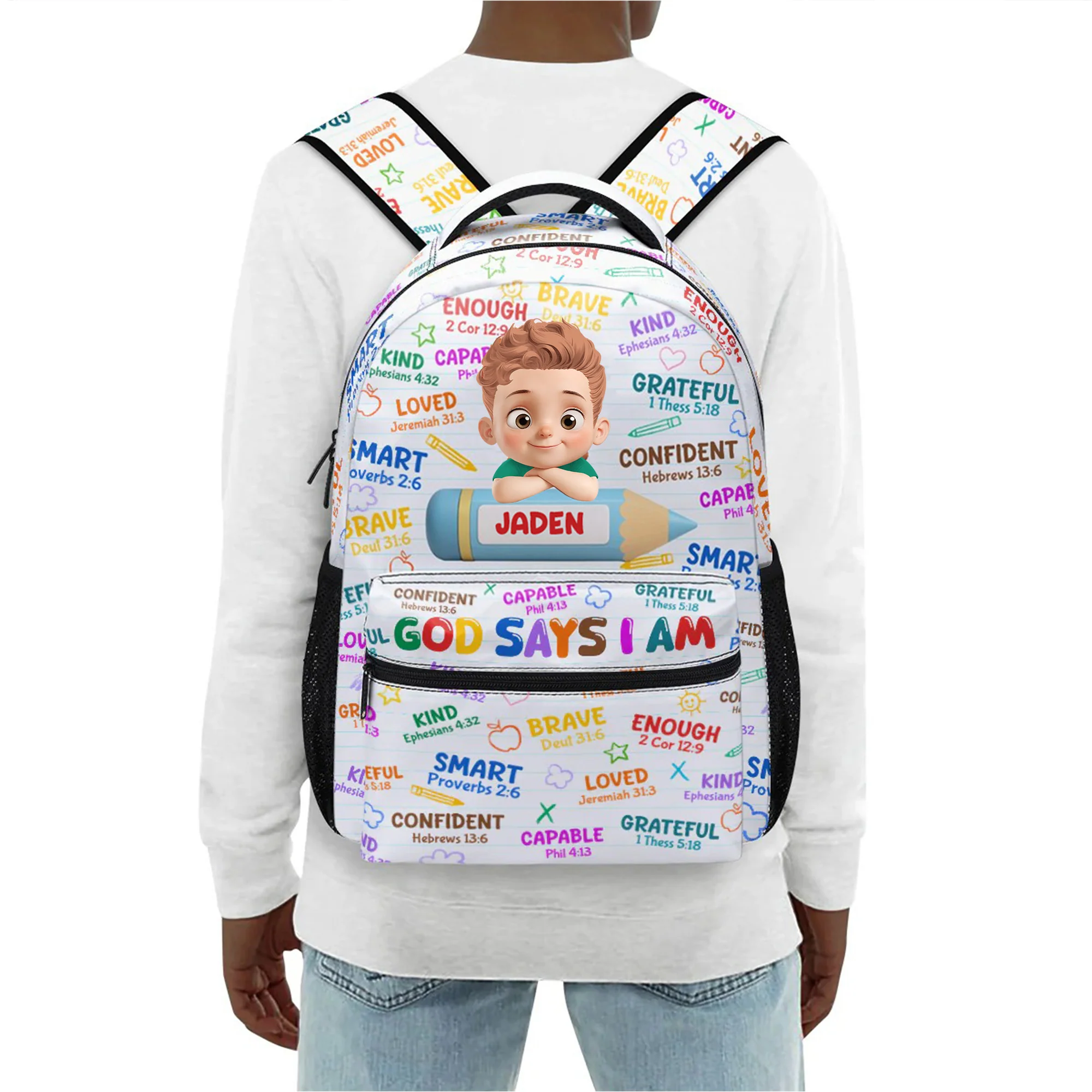 God Says I Am - Personalized Canvas Backpack - Back To School Gift For Kids | GR26 TD118 - Image 4