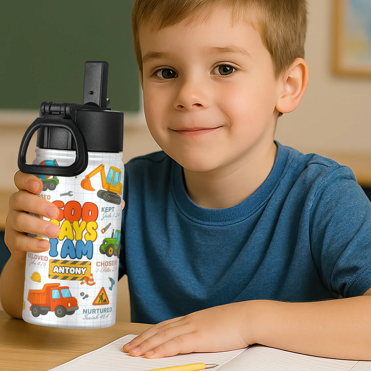 God Says I Am - Personalized Kids Water Bottle - Gift For Kids TD118 - Image 3