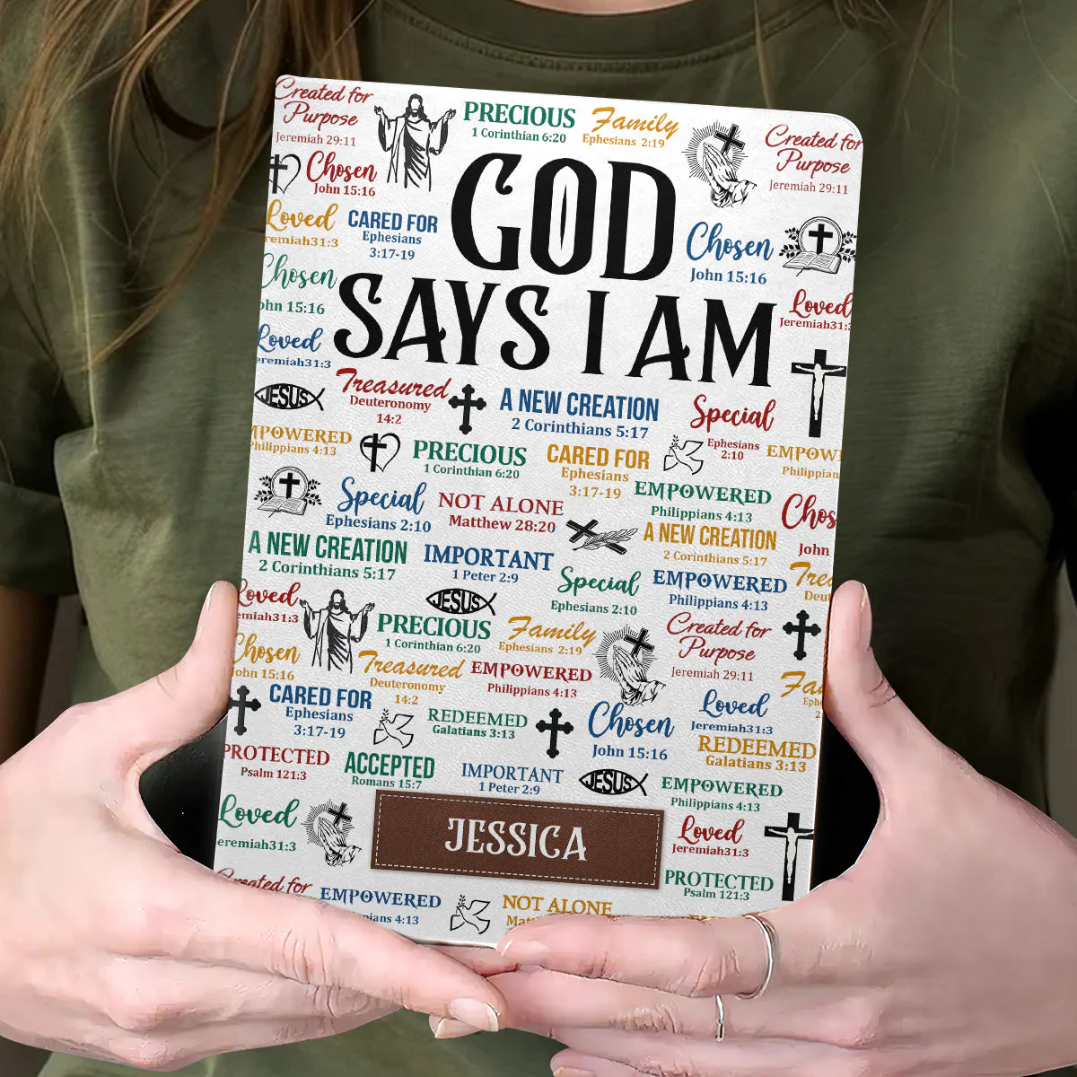 God Says I Am - Personalized Leather Cover Notebook HL128