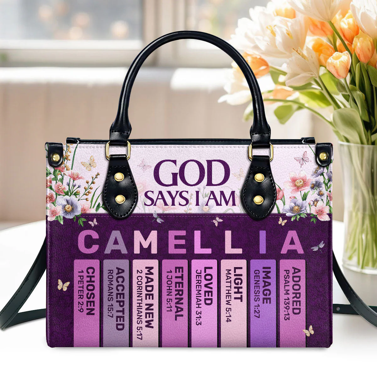 God Says I Am - Personalized Leather Handbag - Gift For Her HL128