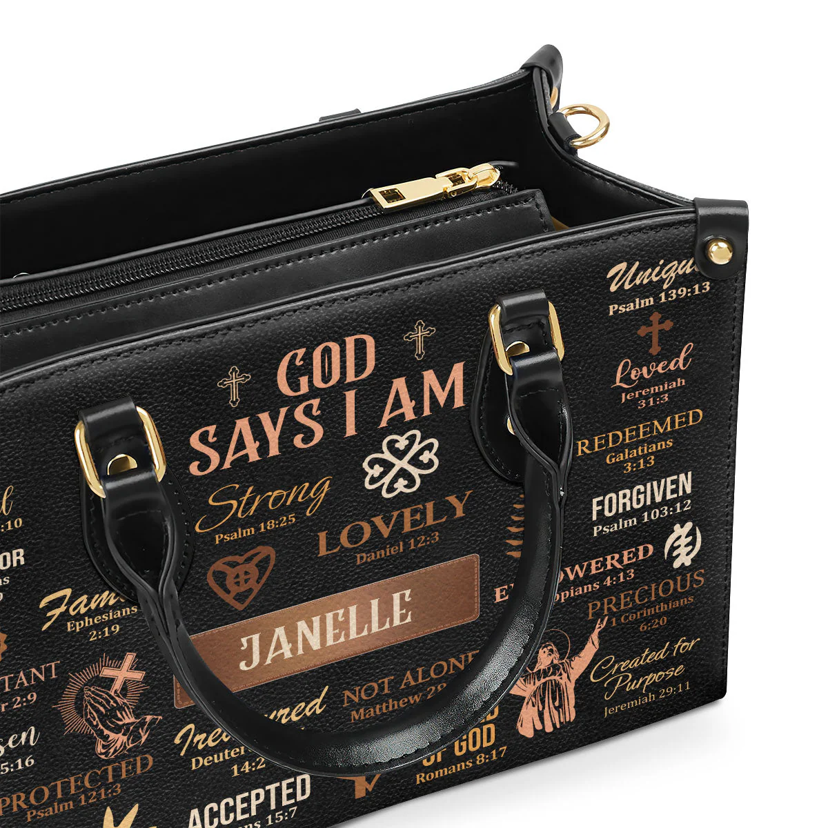 God Says I Am - Personalized Leather Handbag HN02 - Image 3
