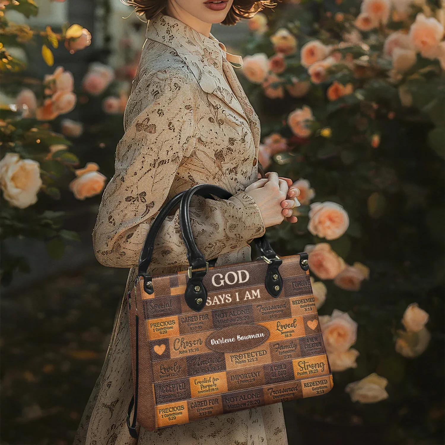 God Says I Am - Personalized Leather Handbag With Handle - AT4080902 - Image 4