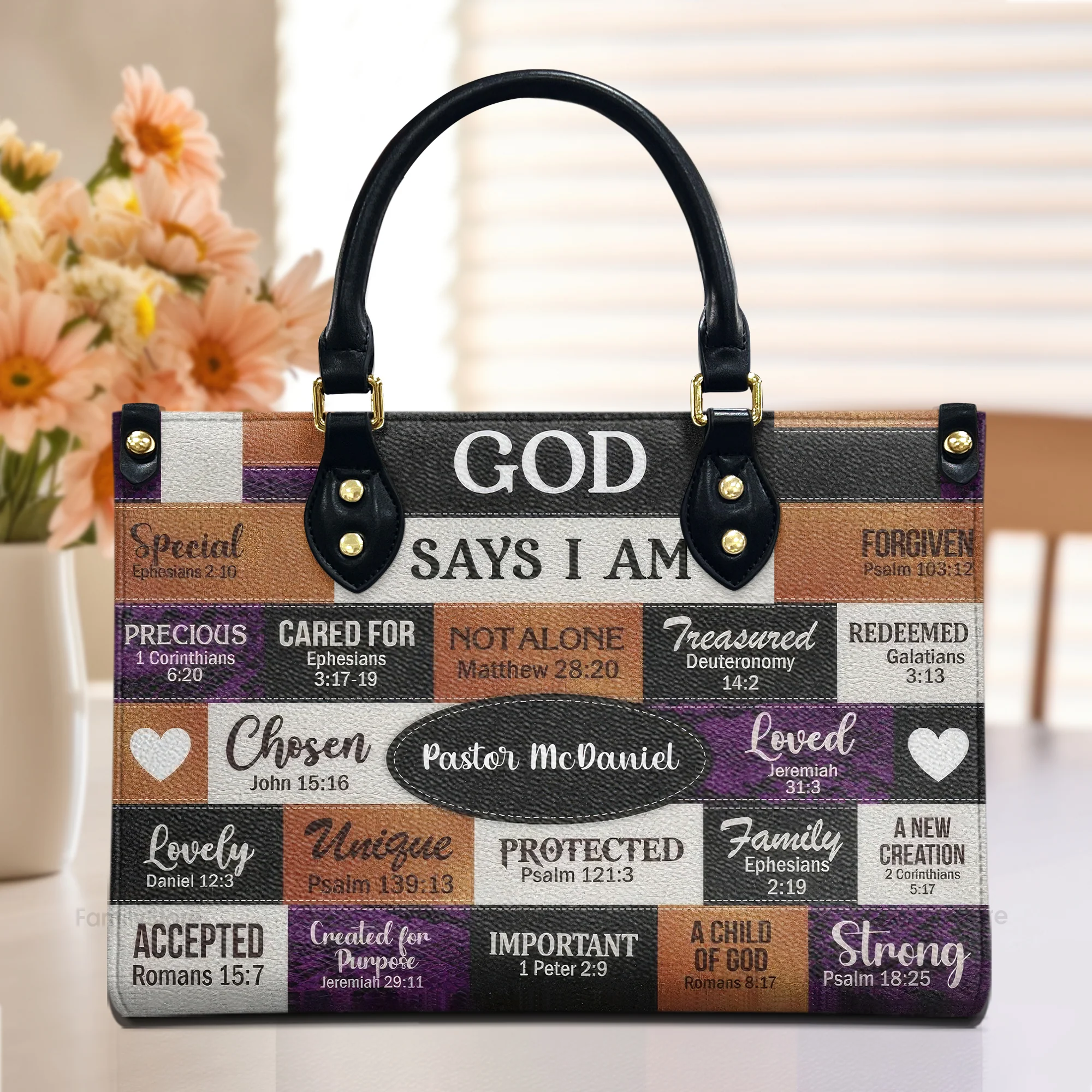 God Says I Am - Personalized Leather Handbag With Handle - AT4080903