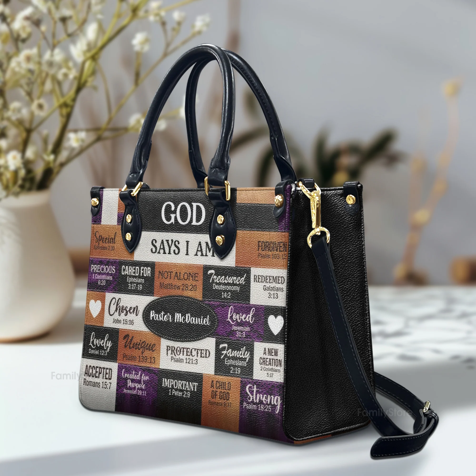 God Says I Am - Personalized Leather Handbag With Handle - AT4080903 - Image 2