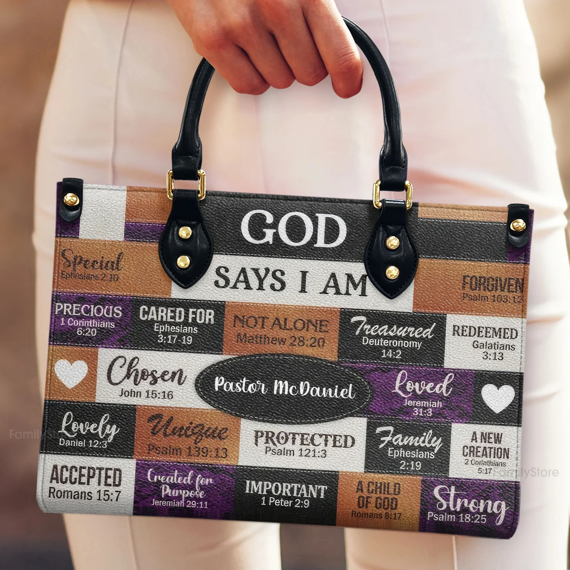 God Says I Am - Personalized Leather Handbag With Handle - AT4080903 - Image 4