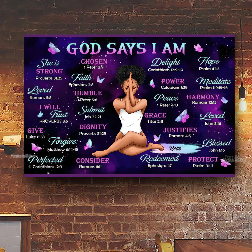 God Says I Am - Personalized Poster Canvas - Gift for Black Woman, Black Girl, African American, Black History Month, Juneteenth - CLGOD02 NA94 - Image 2