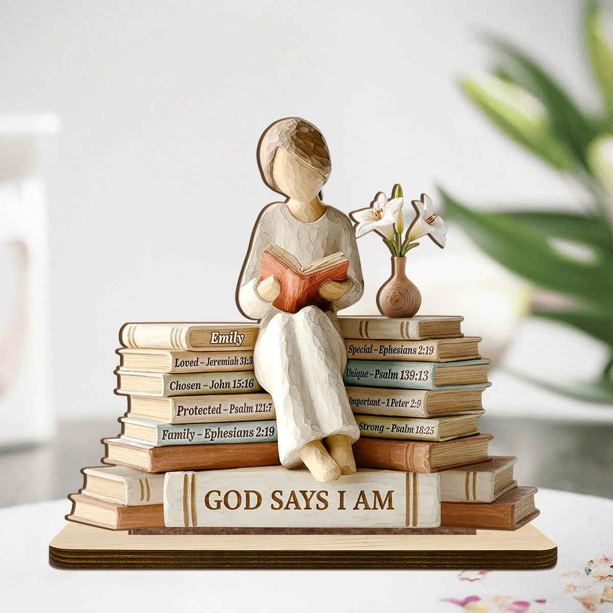 God Says I Am - Personalized Shaped Wooden Plaque - Christian Gift For Her BA01