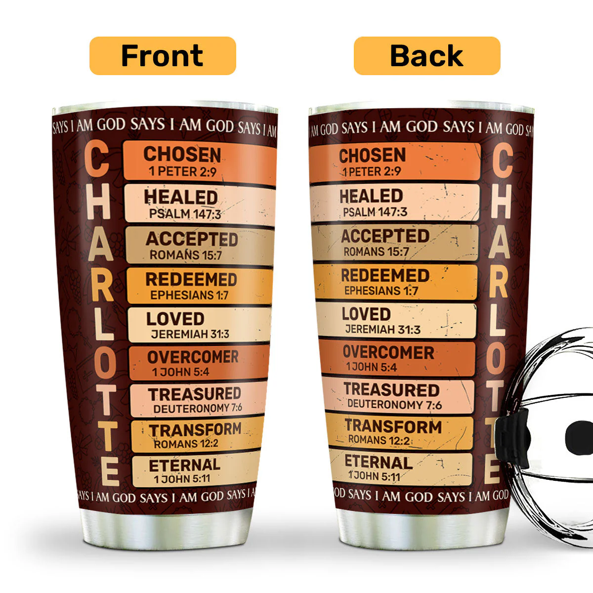 God Says I Am - Personalized Stainless Steel Tumbler - Image 3
