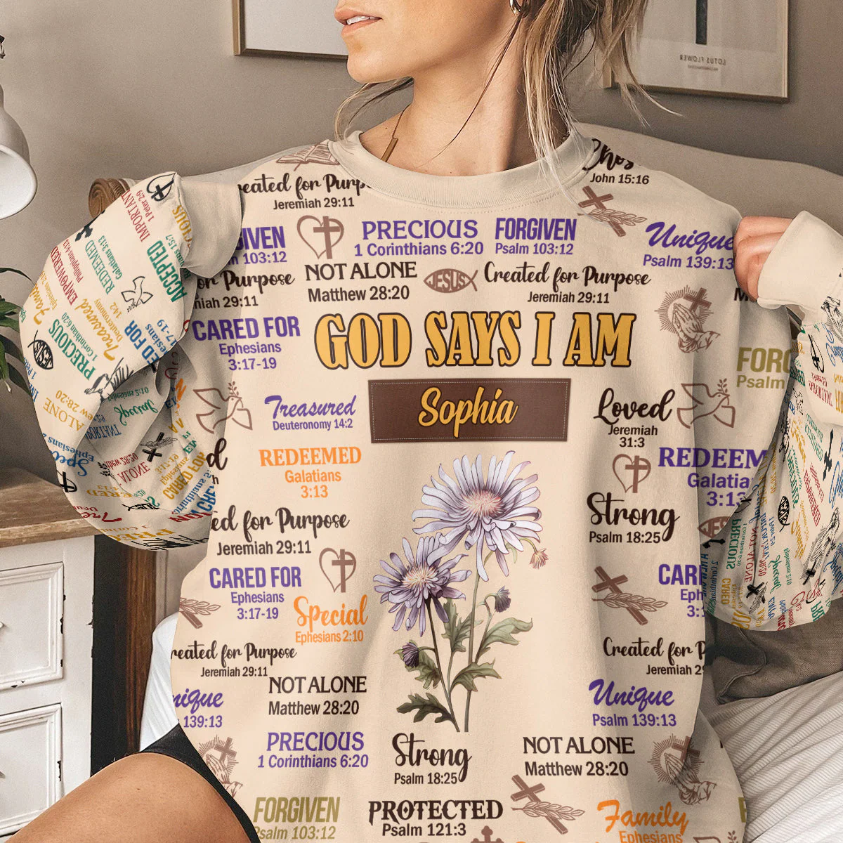 God Says I Am Precious - Personalized AOP Sweatshirt TD118 - Image 2