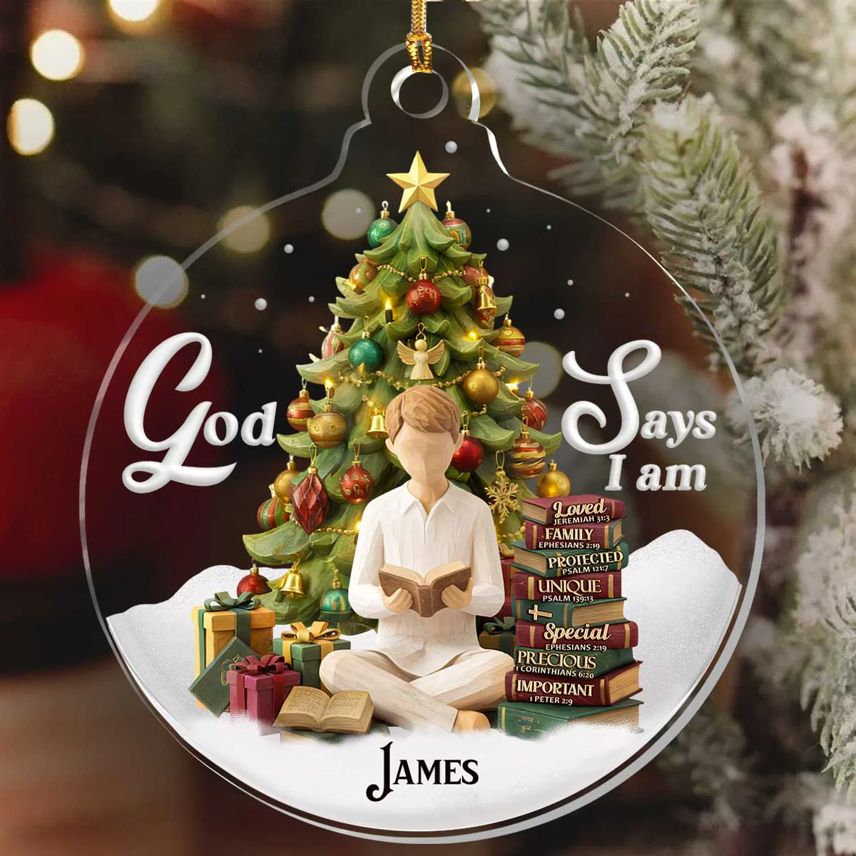 God Says I Am Reading Next To Christmas Tree - Personalized 1-Layer Acrylic Ornament HL128 - Image 6