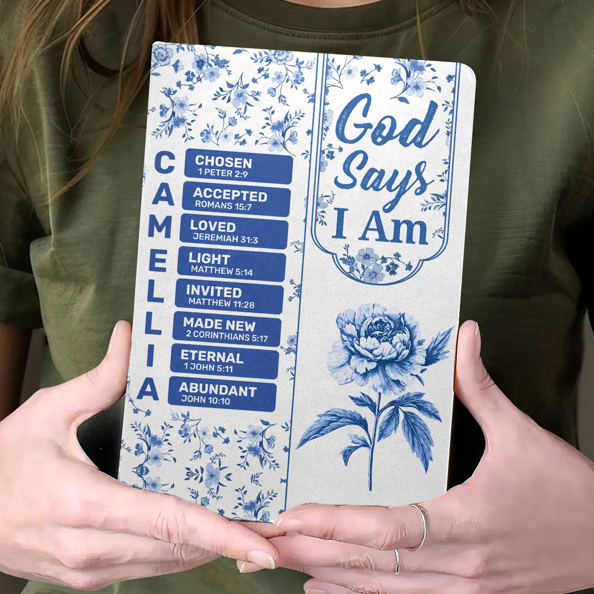 God Says I Am Toile De Jouy Style - Personalized Leather Cover Notebook