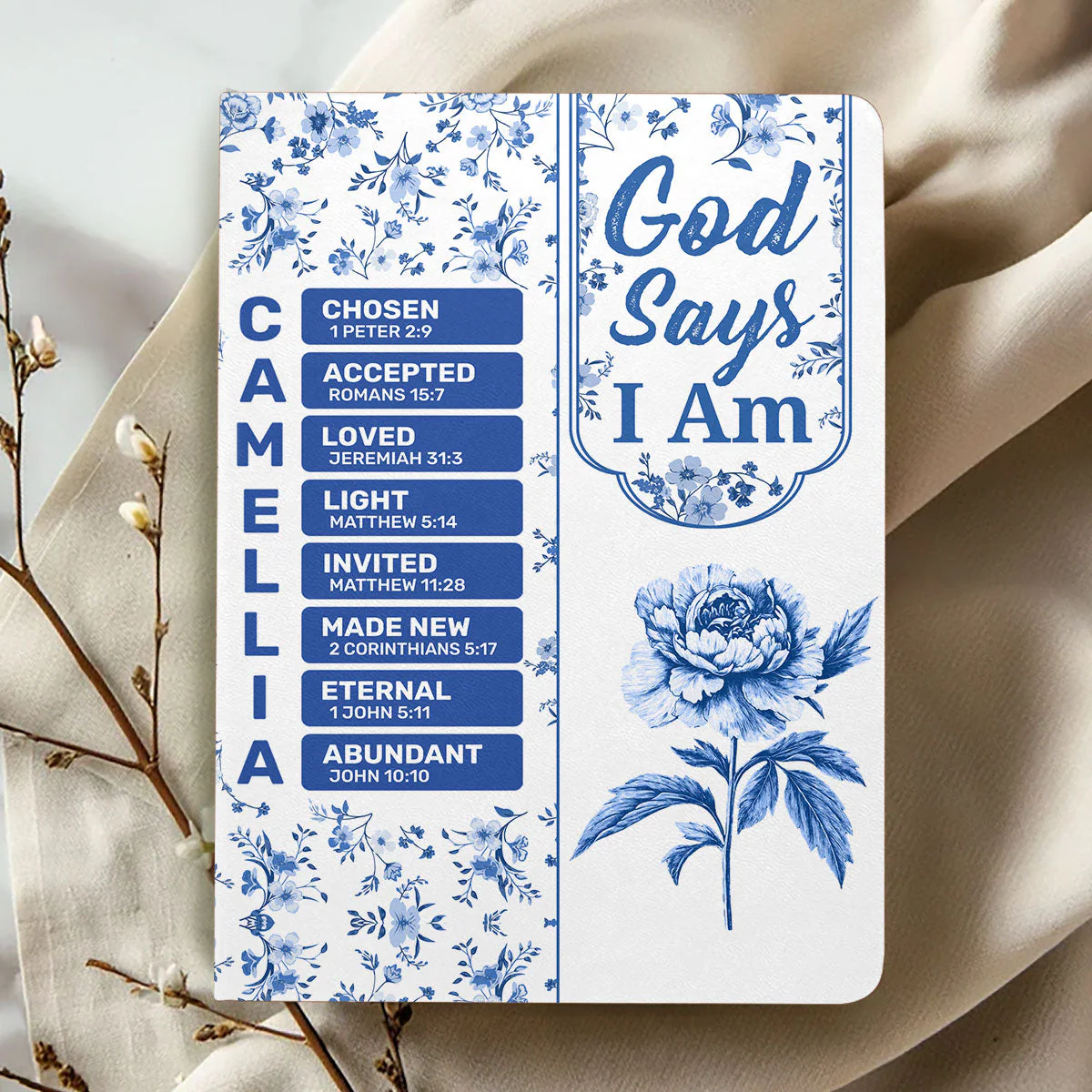 God Says I Am Toile De Jouy Style - Personalized Leather Cover Notebook - Image 2