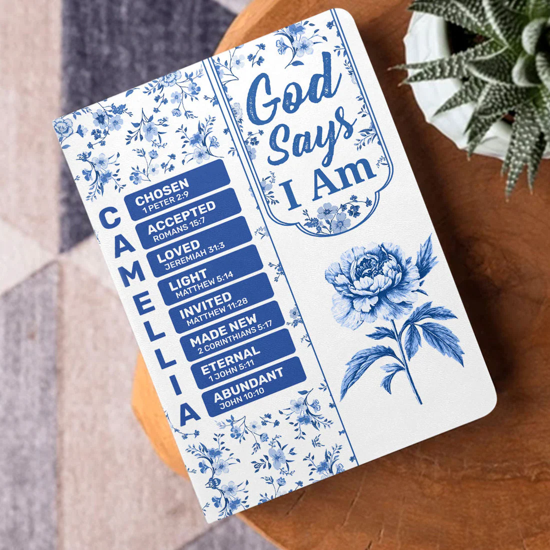 God Says I Am Toile De Jouy Style - Personalized Leather Cover Notebook - Image 3