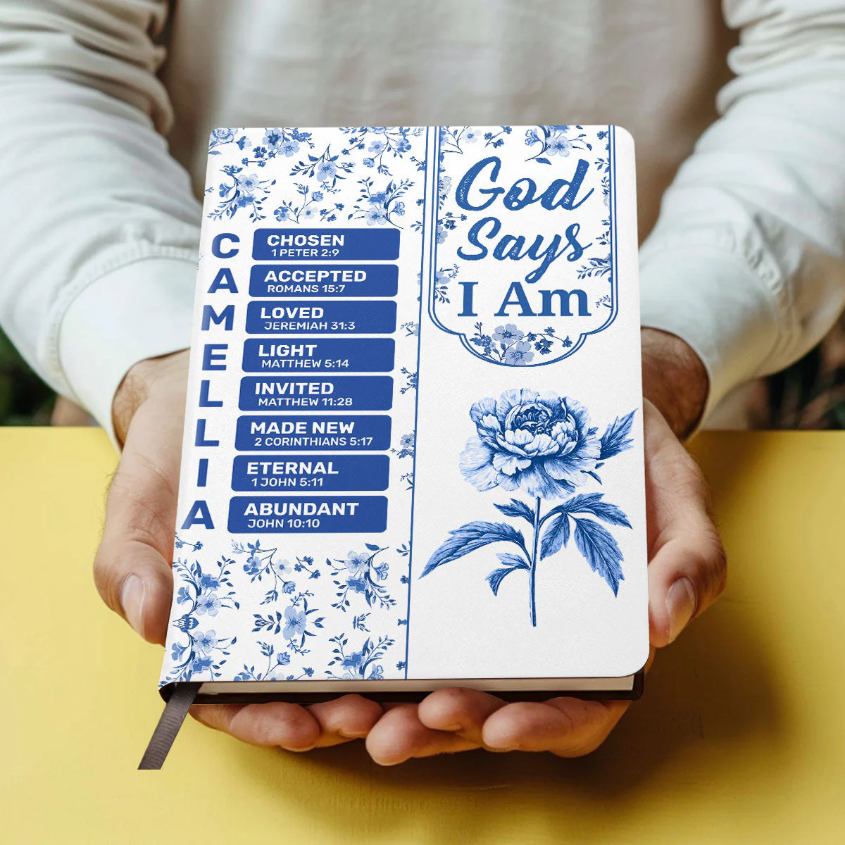God Says I Am Toile De Jouy Style - Personalized Leather Cover Notebook - Image 4