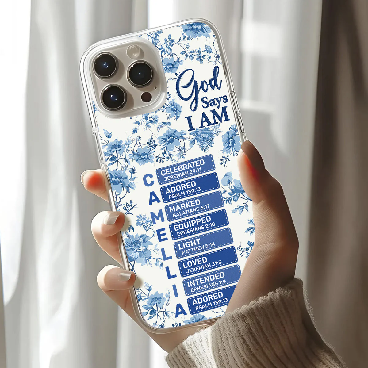 God Says I Am Toile De Jouy Style - Personalized Silicone Phone Case - Image 3