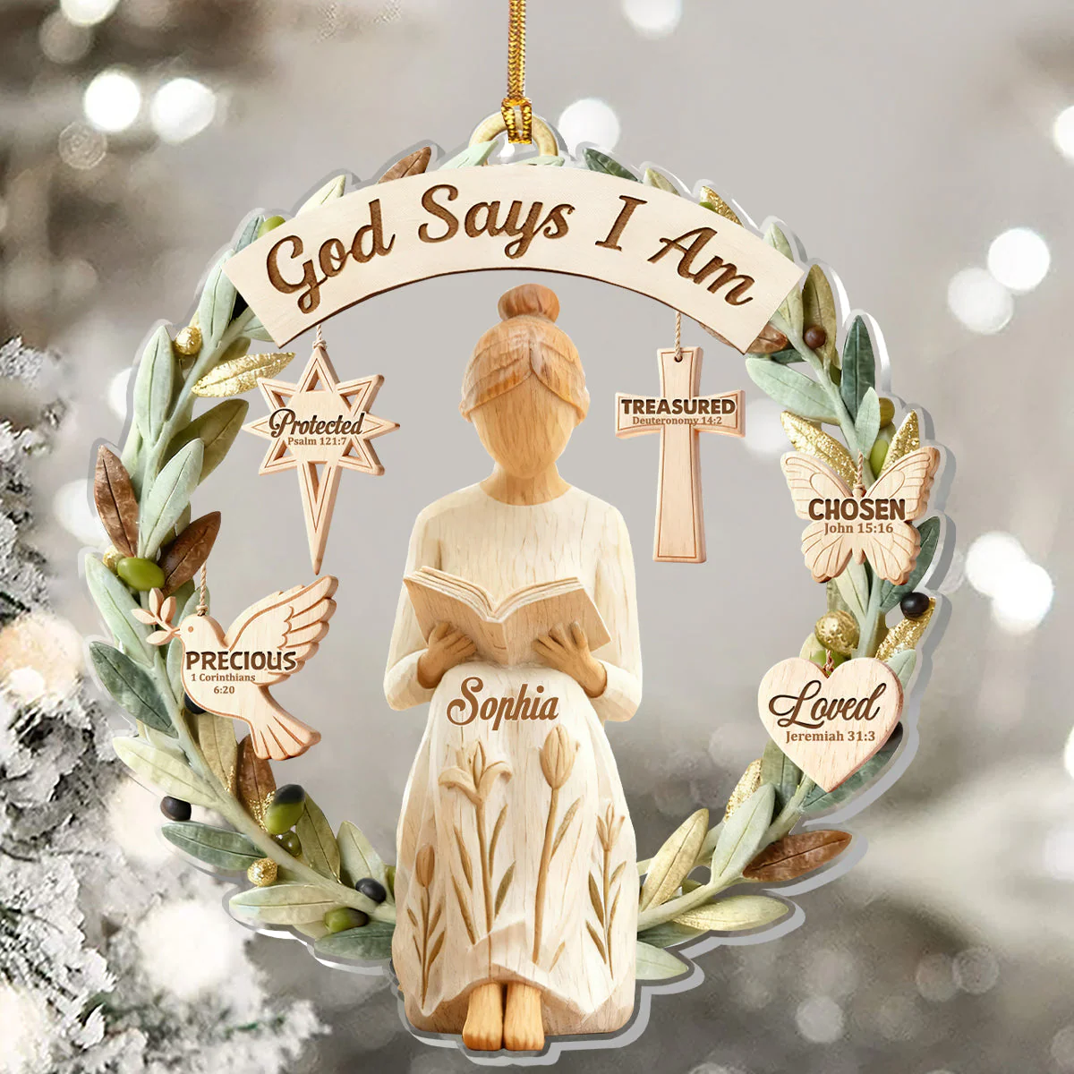 God Says I Am Wreath - Personalized 1-Layer Acrylic Ornament HL128 CU5111021 - Image 5