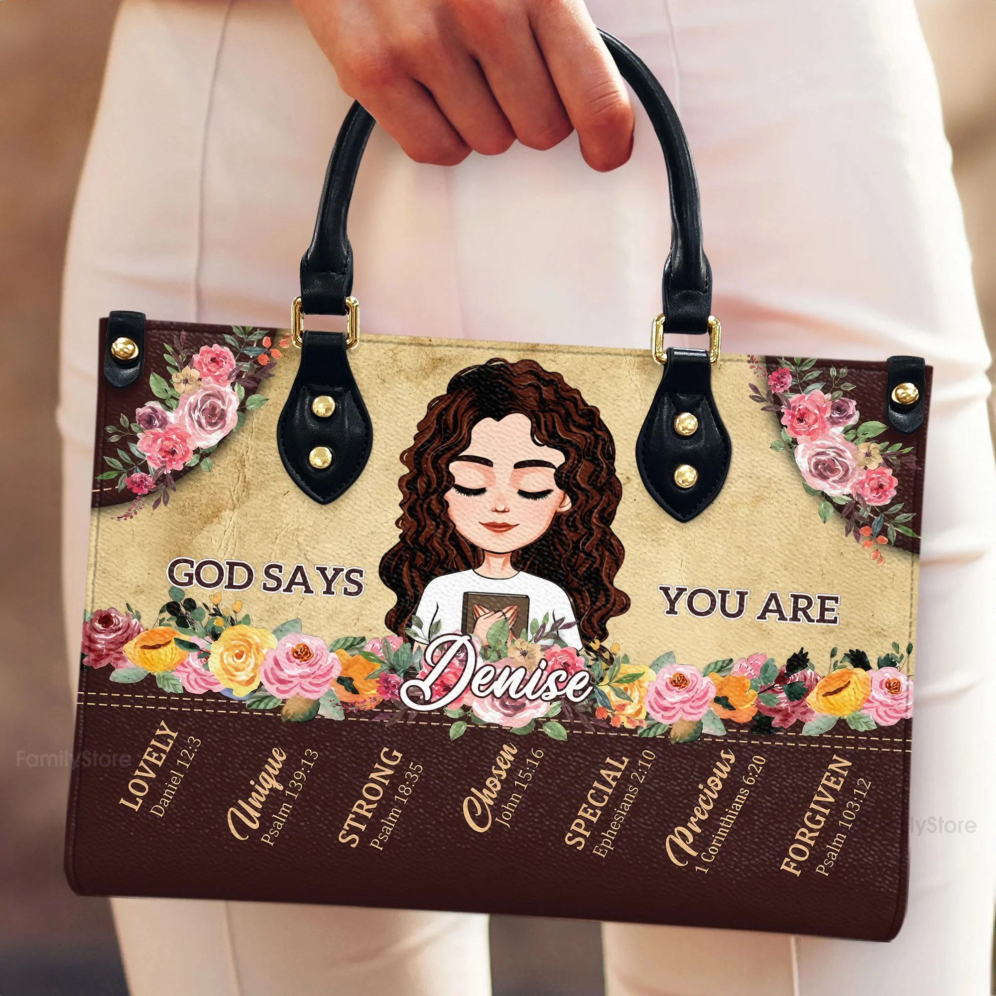 God Says You Are Self-Love Affirmations - Friend Personalized Leather Handbag - Gift For Best Friends, Family Members, Coworkers, Yourself | CLGOD05 - Image 4