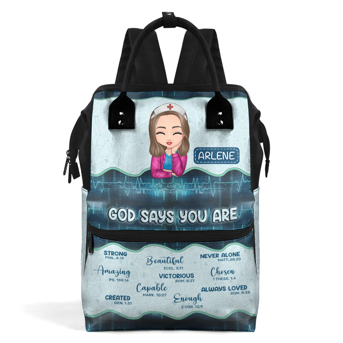 God Says You Are Strong & Capable - Personalized Duckbilled Backpack - Gift For Nurse, Her