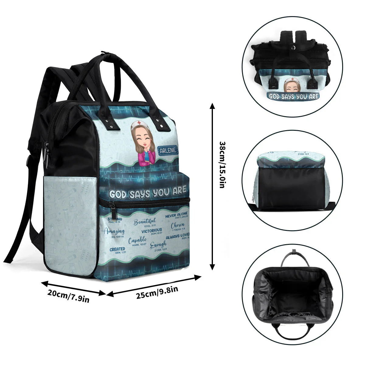 God Says You Are Strong & Capable - Personalized Duckbilled Backpack - Gift For Nurse, Her - Image 5