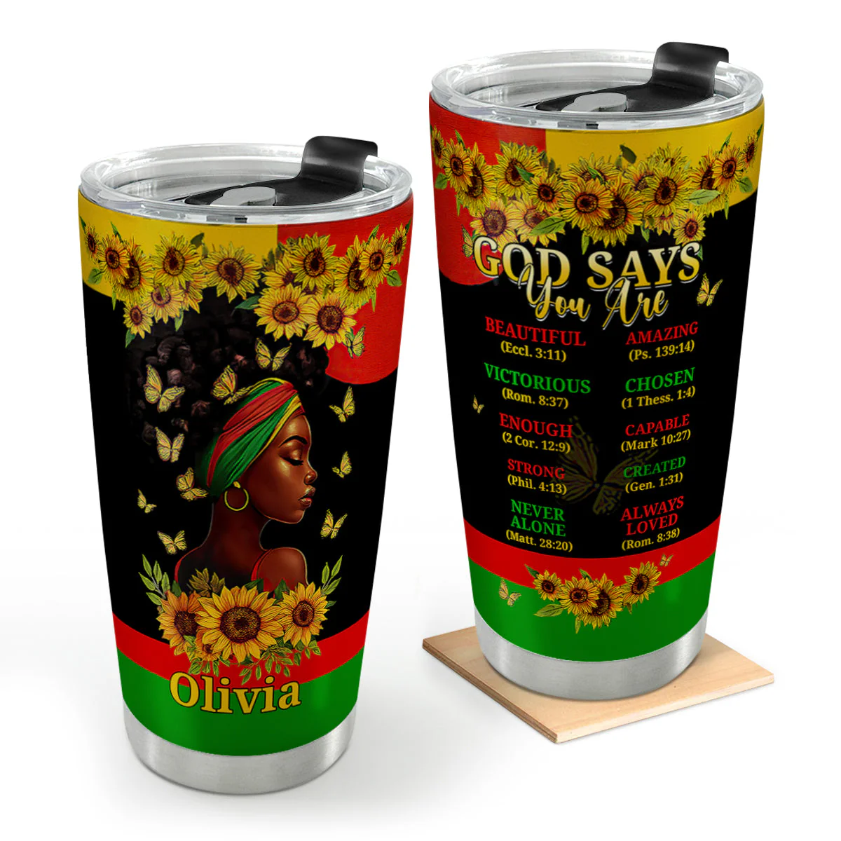 God Says You Are Sunflower Black Queen - Personalized Afrocentric Stainless Steel Tumbler - Gift For Her HD95