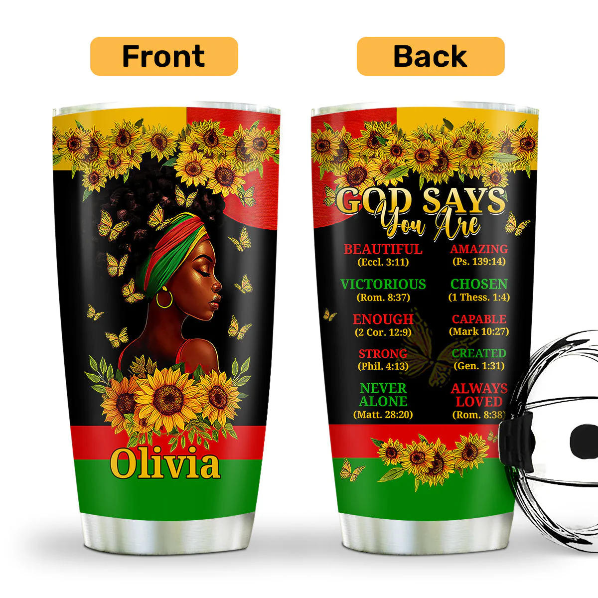 God Says You Are Sunflower Black Queen - Personalized Afrocentric Stainless Steel Tumbler - Gift For Her HD95 - Image 2