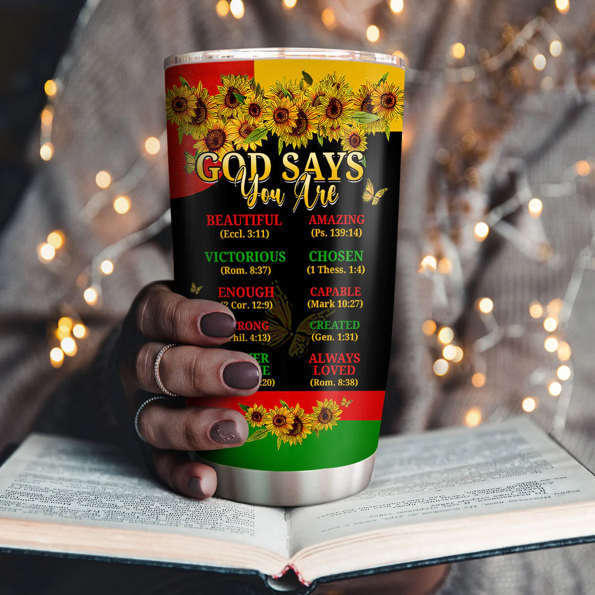God Says You Are Sunflower Black Queen - Personalized Afrocentric Stainless Steel Tumbler - Gift For Her HD95 - Image 3