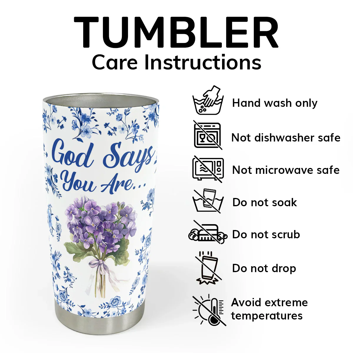 God Says You Are Toile De Jouy Style - Personalized Stainless Steel Tumbler TD118 - Image 3