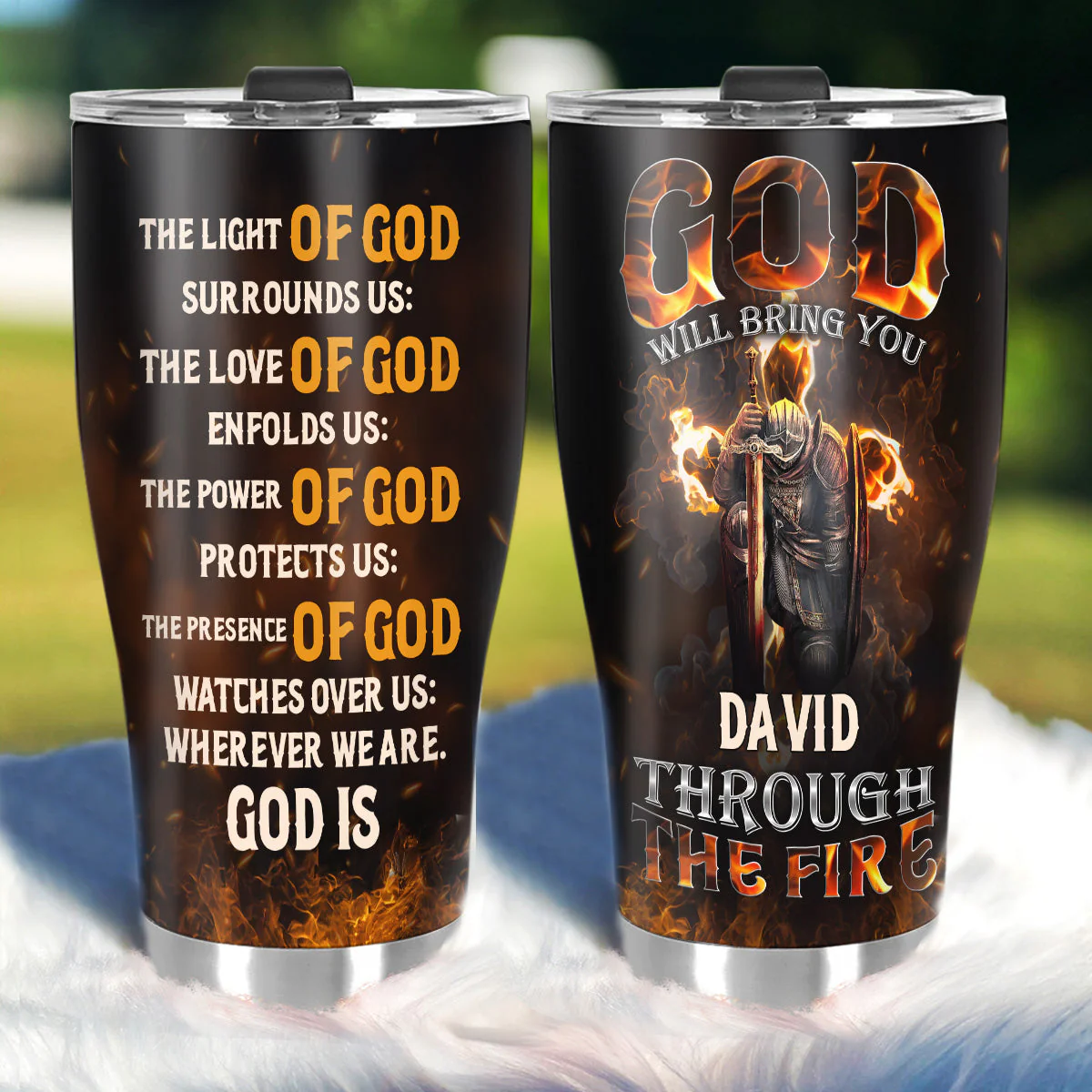 God Will Bring You Through The Fire - Personalized Stainless Steel Tumbler - Gift For Him HN02 - Image 2