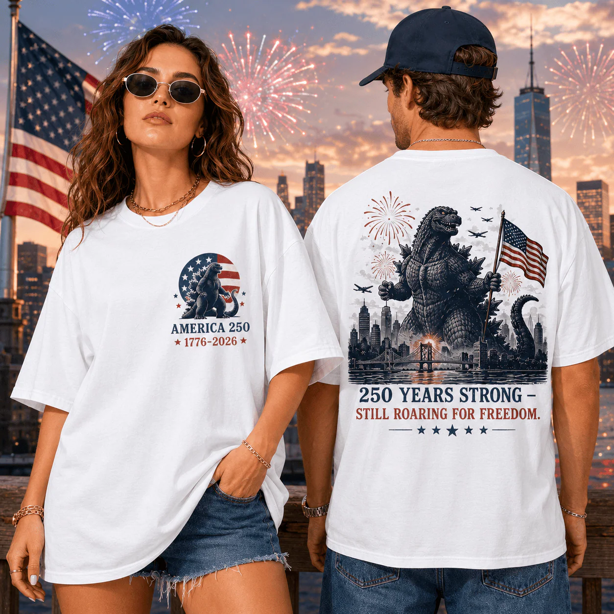 GodZilla 250 Years Strong Still Roaring For Freedom - Patriotic Shirt - Gift For Patriots - Image 2
