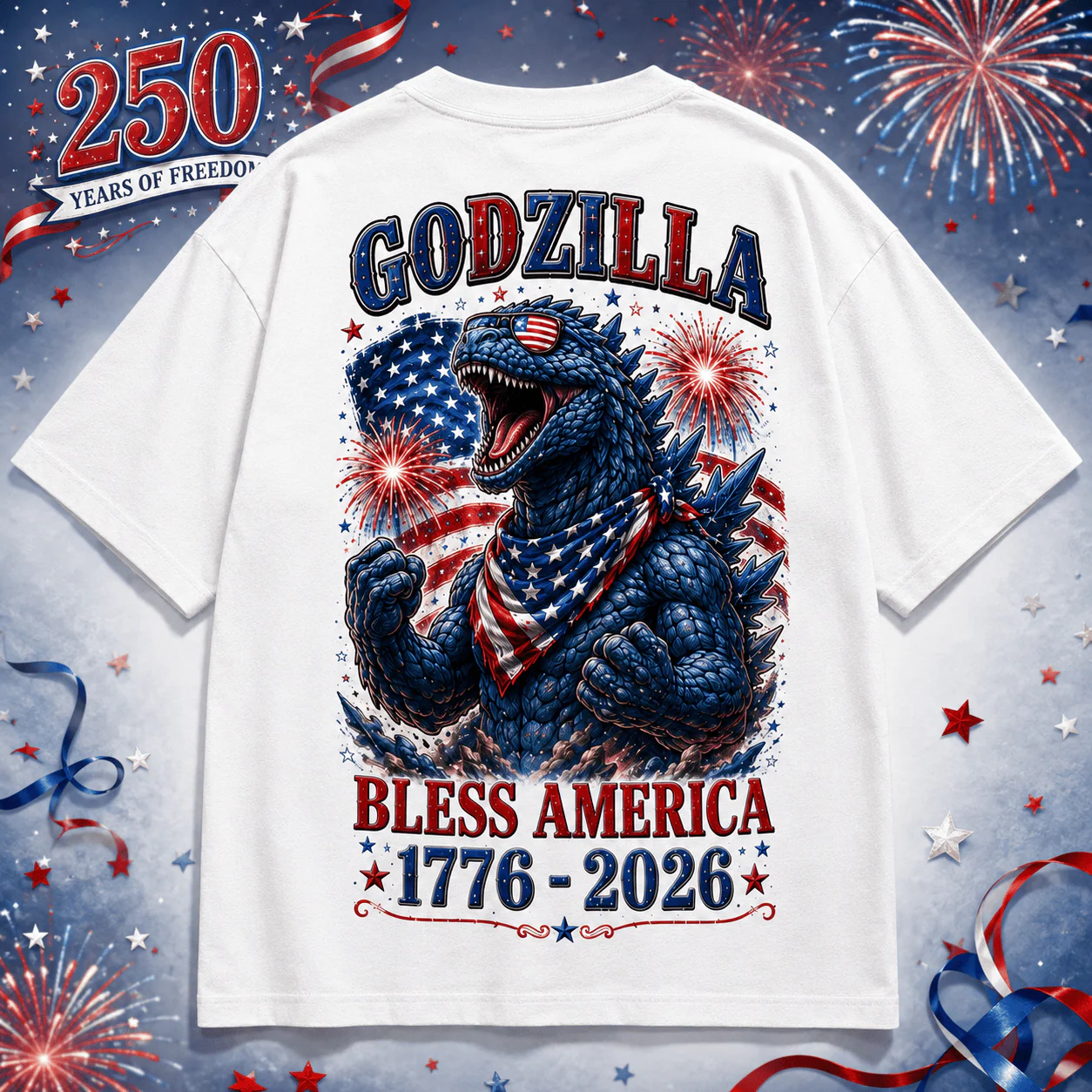 GodZilla Bless America 250 Years Of Freedom - Patriotic Shirt - Gift For Patriots, For Family - Image 2