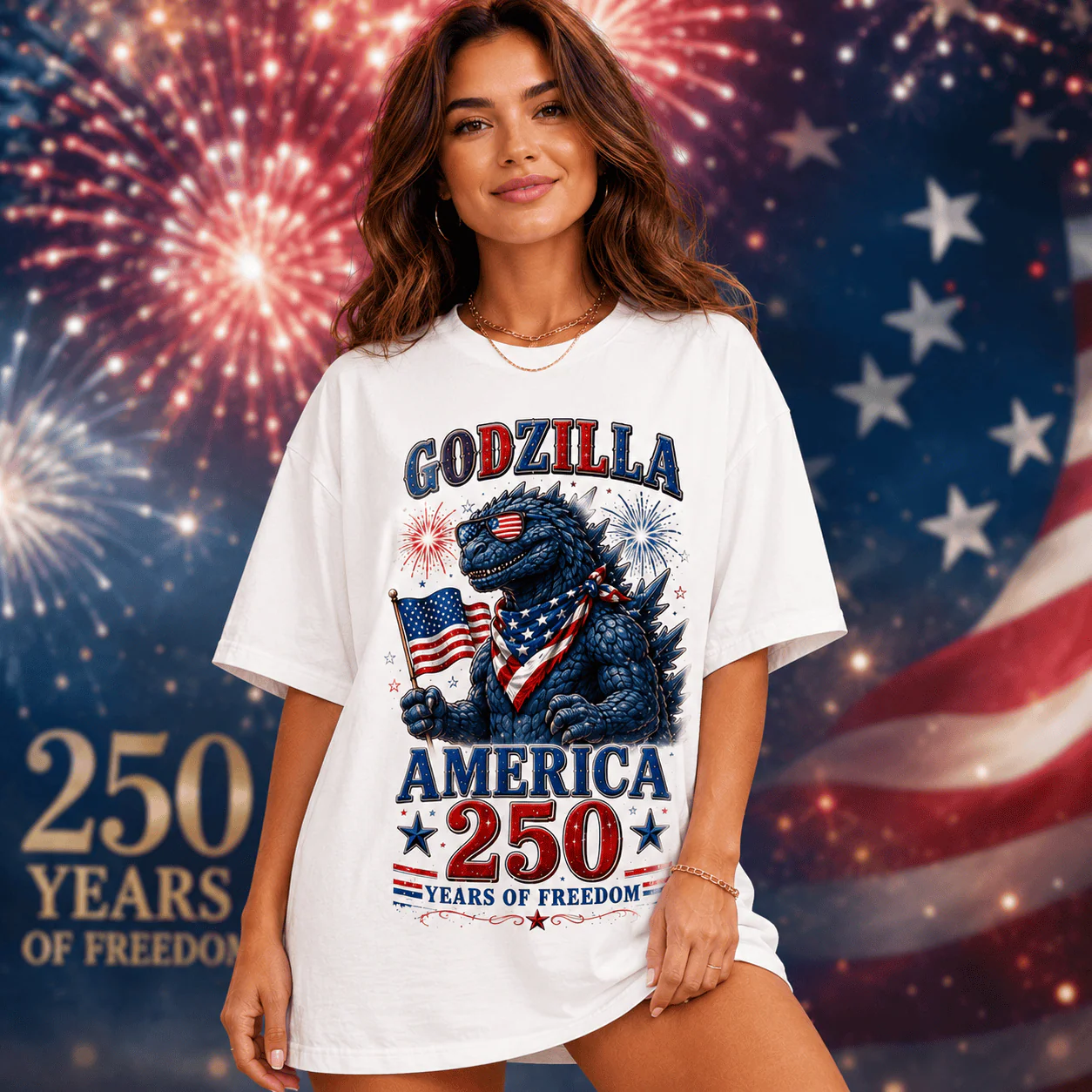 GodZilla Bless America 250 Years Of Freedom - Patriotic Shirt - Gift For Patriots, For Family - Image 3