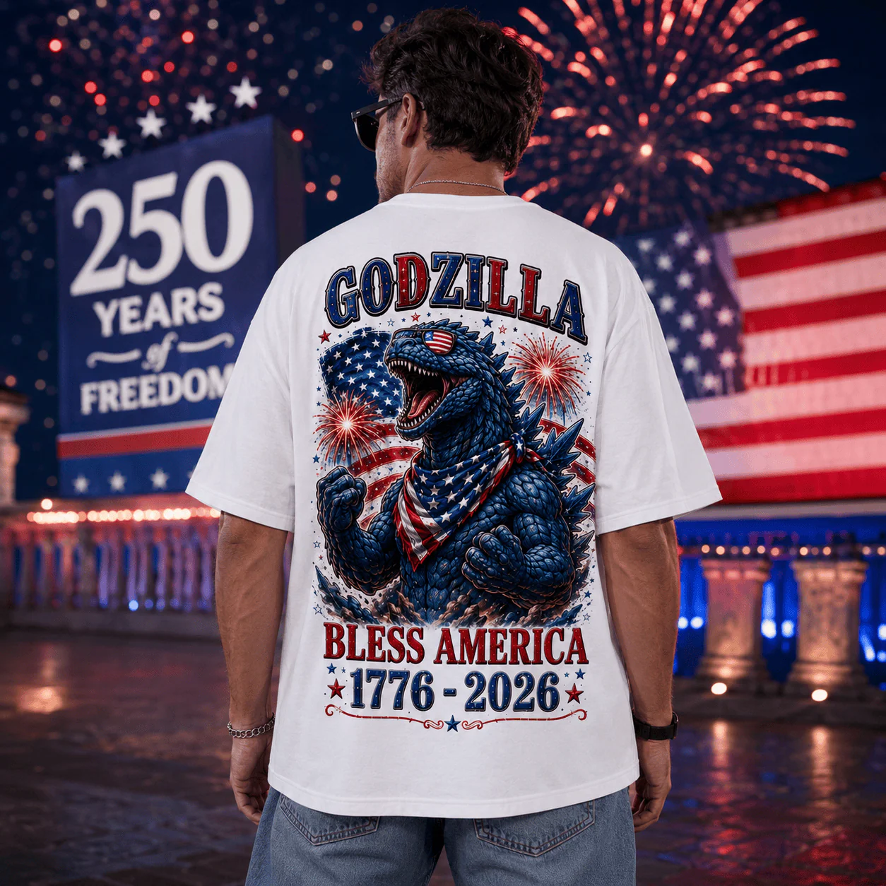 GodZilla Bless America 250 Years Of Freedom - Patriotic Shirt - Gift For Patriots, For Family - Image 4