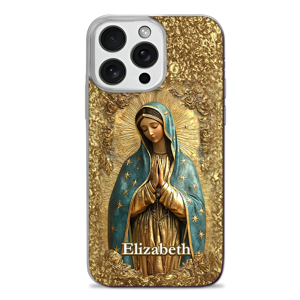 Gold Blessed Virgin Mary -Personalized Phone Case - Christian Gift BA01