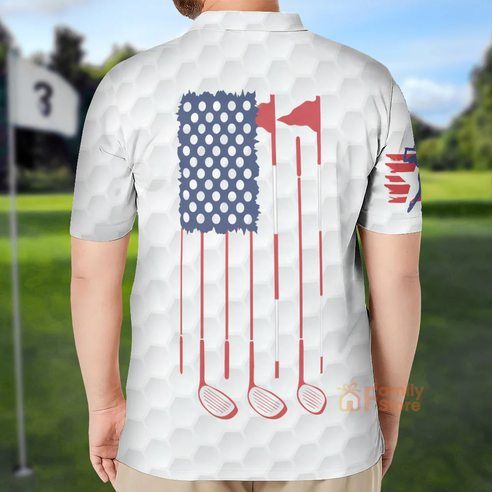 American Flag Golf Ball Pattern - Men Polo - Image 2