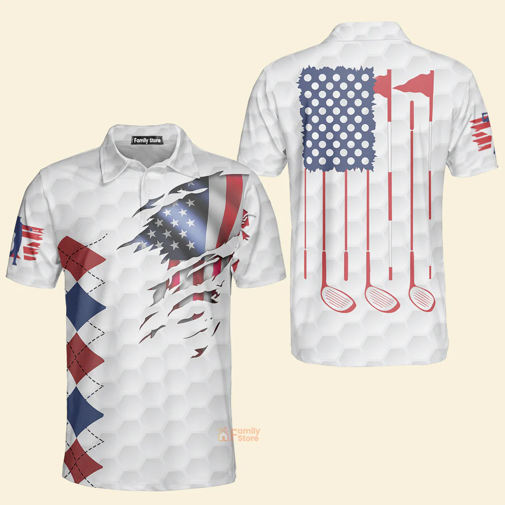 American Flag Golf Ball Pattern - Men Polo - Image 4