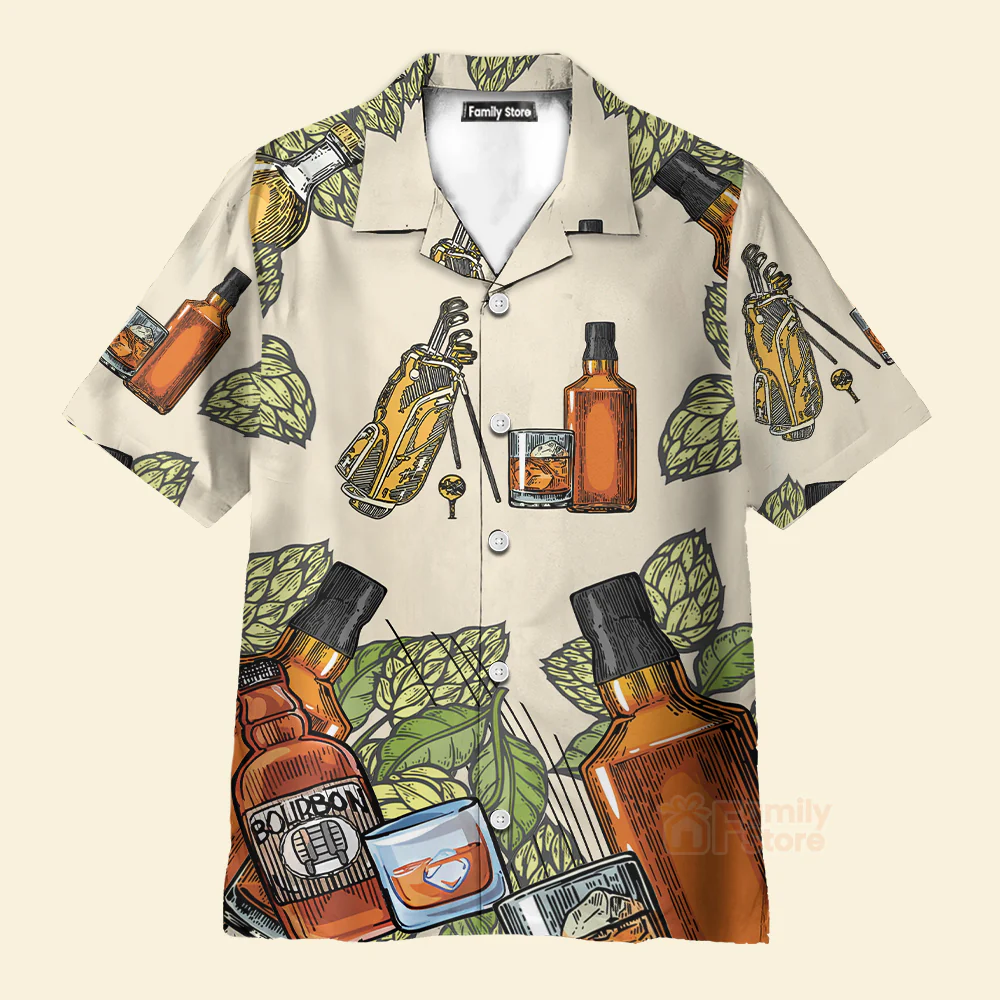 Funny Golf And Bourbon I Like Golf Print Hawaiian Shirt