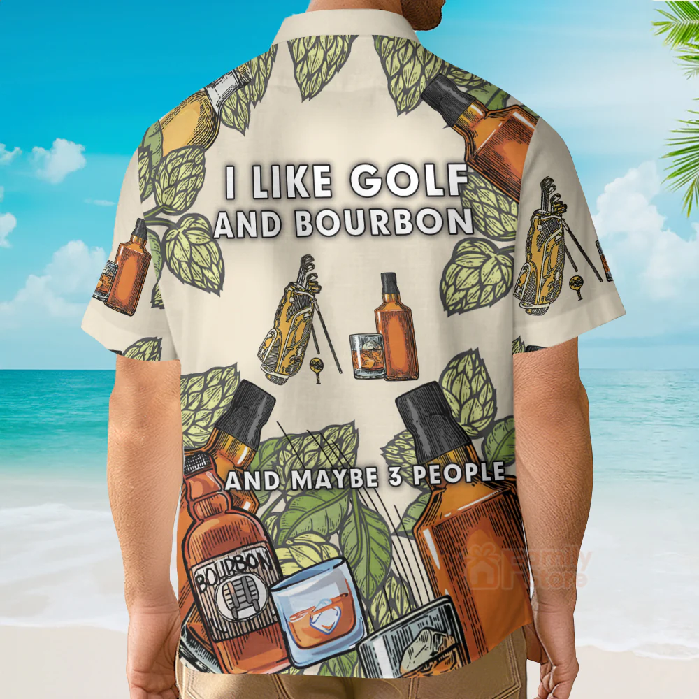 Funny Golf And Bourbon I Like Golf Print Hawaiian Shirt - Image 4
