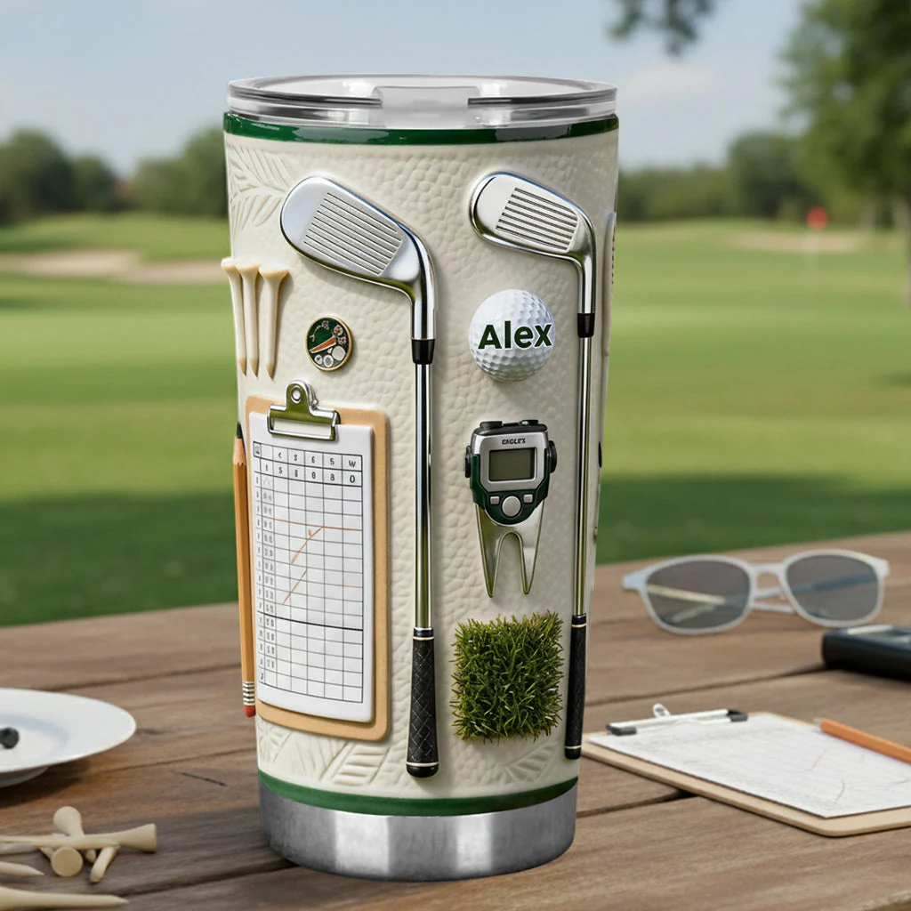 Golf Clubs Scorecard Golf Ball  Grass Texture - Personalized Tumbler - Gift For Dad, Grandpa, Golf Lovers