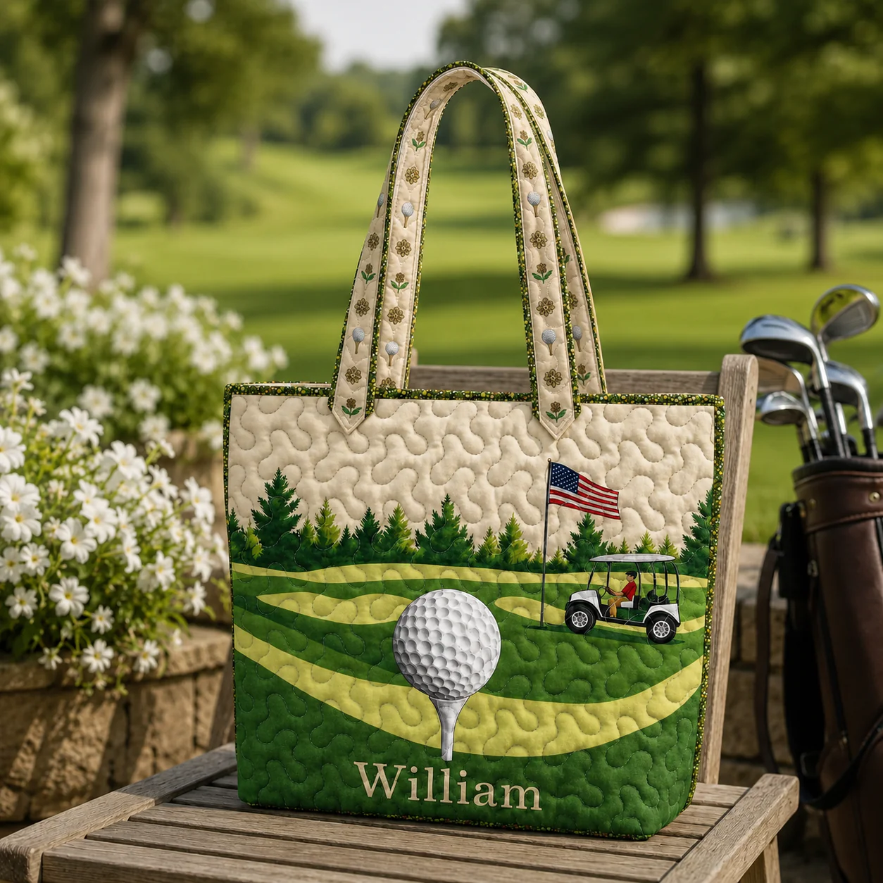 Golf Course Ball Tee - Personalized Quilted Tote Bag - Gift For Golf Lovers - Image 4