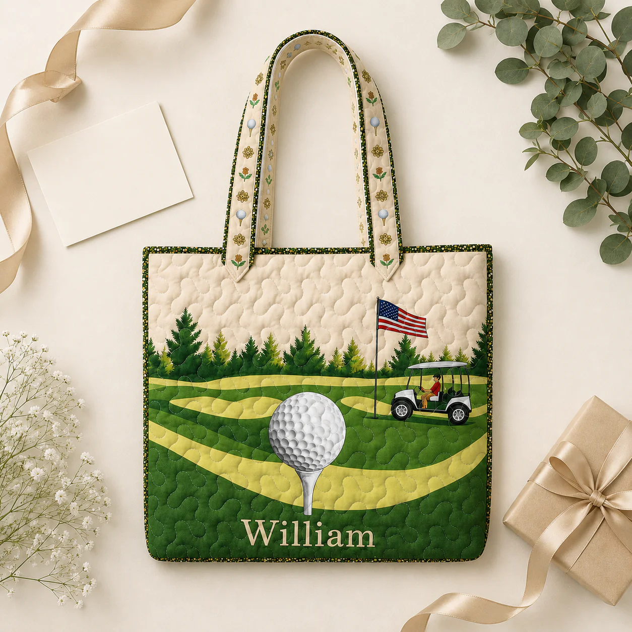 Golf Course Ball Tee - Personalized Quilted Tote Bag - Gift For Golf Lovers - Image 5