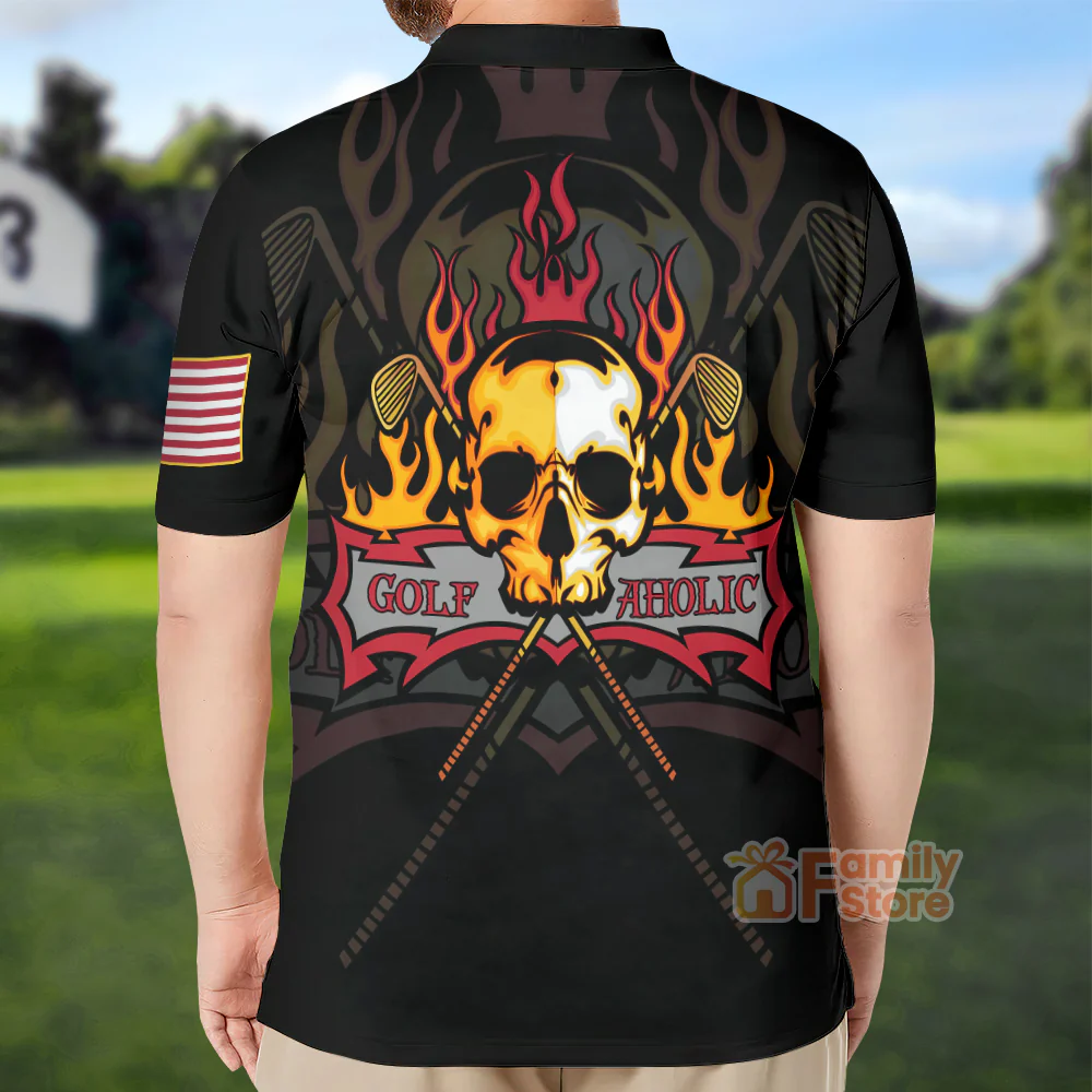 Golf Flame Skull Short Sleeve Golf - Men Polo Shirt - Image 2