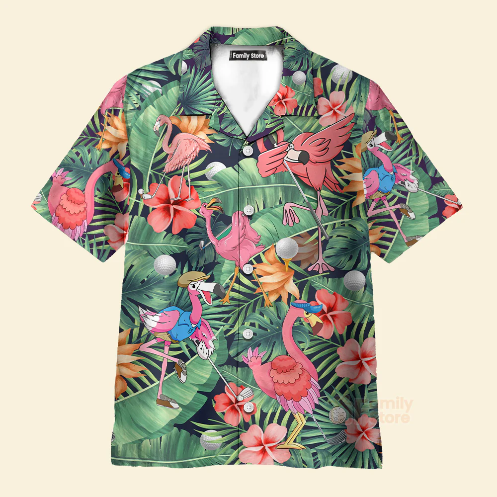 Golf Funny Flamingo Playing Golf Talk Birdie To Me - Hawaiian Shirt - Image 2