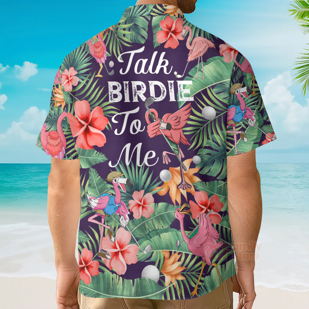 Golf Funny Flamingo Playing Golf Talk Birdie To Me - Hawaiian Shirt - Image 4