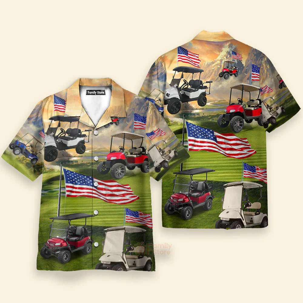 Funny Patriotic Golf Independence Day Club Car - Hawaiian Shirt - Image 2