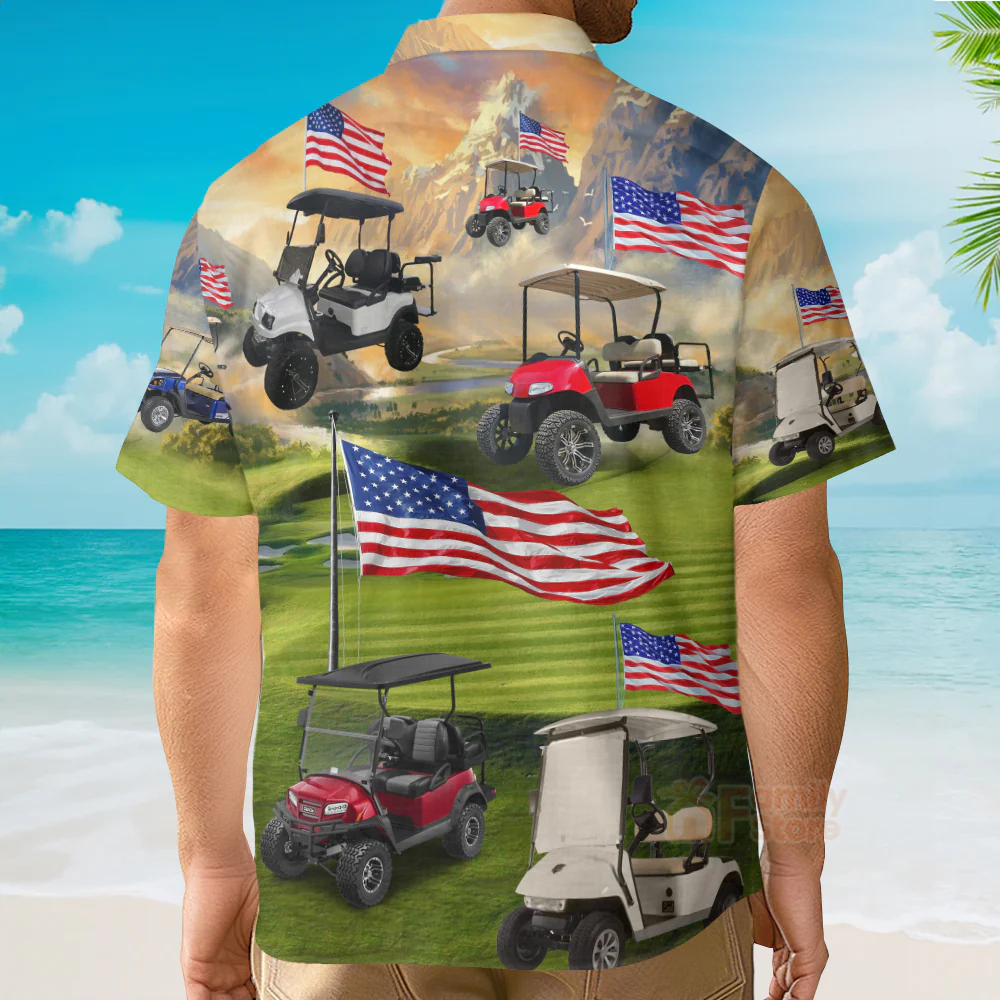 Funny Patriotic Golf Independence Day Club Car - Hawaiian Shirt - Image 4