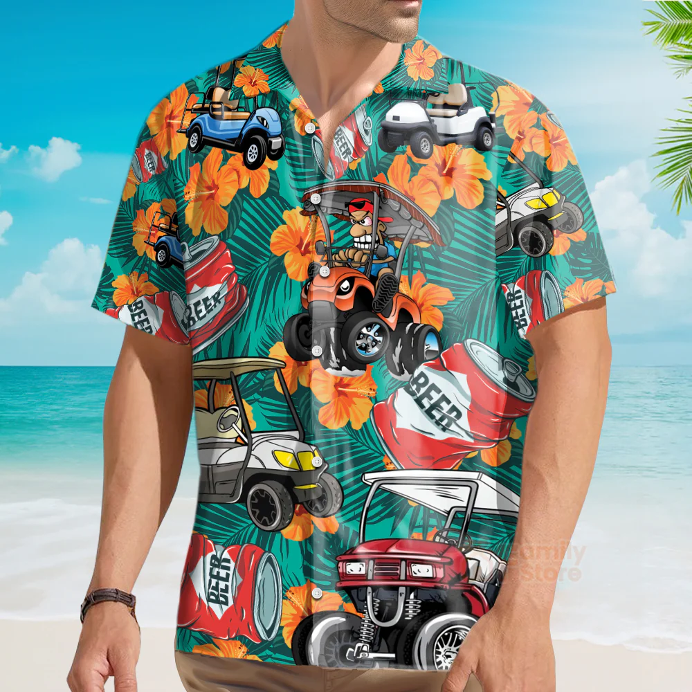 Golf Let's Get Drunk And Drive Golf Cart Funny Hawaiian Shirt - Image 3