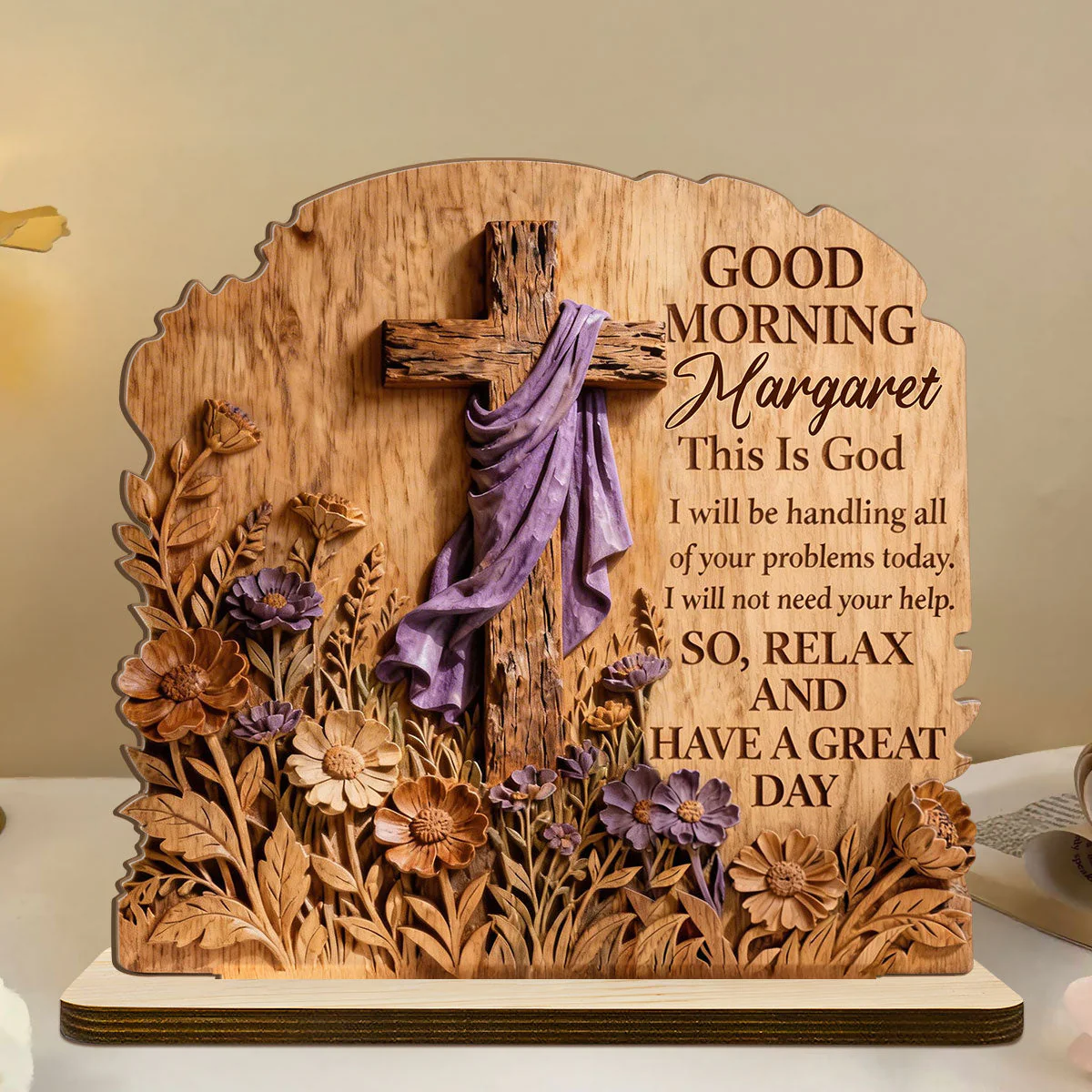 Good Morning This Is God - Personalized 2-Layer Wood Plaque - Christian Gift For Him